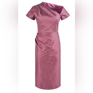Kay Unger Heather Rose Caitlyn Jacquard Cut-Out Asymmetric Midi Dress
